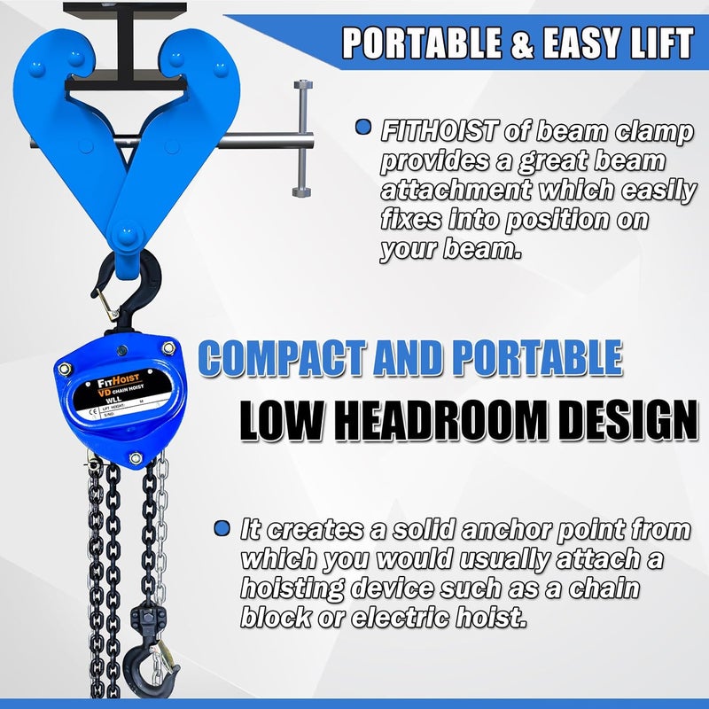 FITHOIST Beam Clamp with Oval Ring | 1 Ton Load Capacity | Lifting Clamp w/Quick-Adjust T-Handle | 3-9‘’ Jaw Opening | I Beam Clamp for Rigging - Image 2
